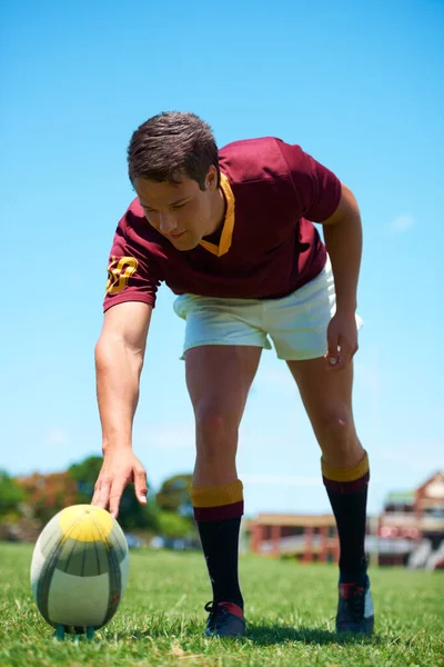 Przyszliśmy Wygrać Strzał Dziesiątkę Młodego Rugby Ustawiającego Się Zabawy — Zdjęcie stockowe