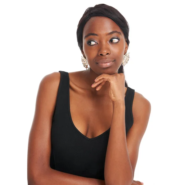 Beauty Thinking Idea Black Woman Mockup Attractive Youth Designer Creative — Stock Photo, Image