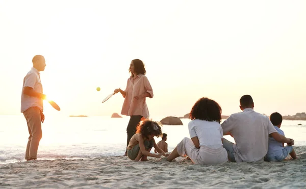 Viajar Ping Pong Familia Playa Vacaciones Verano Aventura Viaje Fin — Foto de Stock