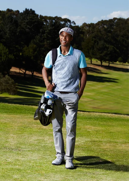 Készen Állunk Indulásra Teljes Hossz Lövés Egy Fiatal Golf Profi — Stock Fotó