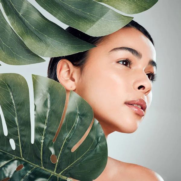 Beautiful Mixed Race Woman Posing Plant Young Hispanic Using Organic — Foto de Stock