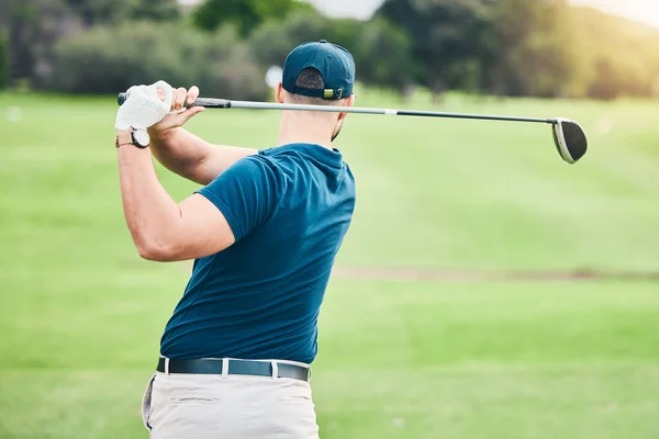 Golf Stroke Huśtawka Sportowa Golfista Odkryty Gry Fitness Ćwiczeń Trawie — Zdjęcie stockowe