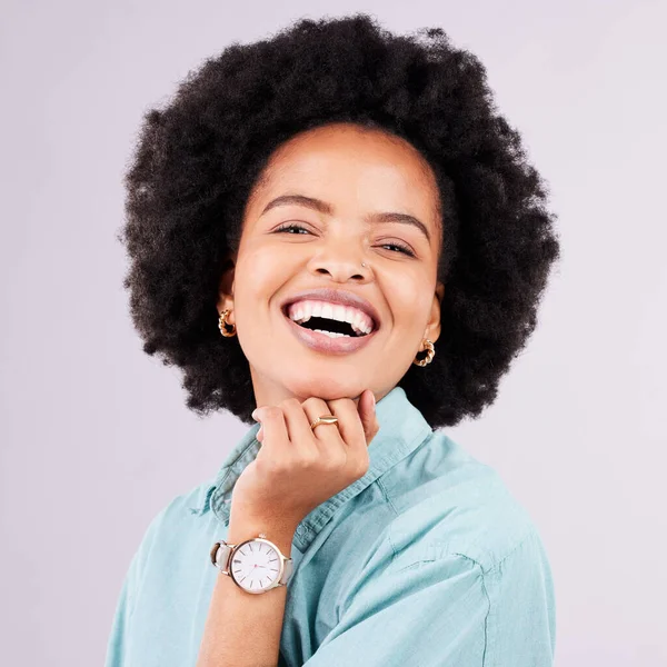 Feliz Engraçado Retrato Mulher Negra Estúdio Para Confiança Positivo Empoderamento — Fotografia de Stock