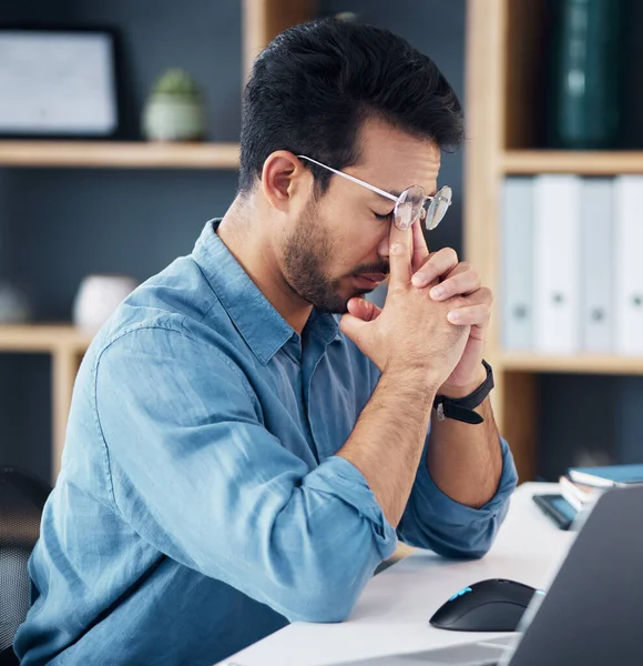 Μάτια Πόνος Και Πονοκέφαλος Του Επιχειρηματία Άγχος Πρόβλημα Ψυχικής Υγείας — Φωτογραφία Αρχείου