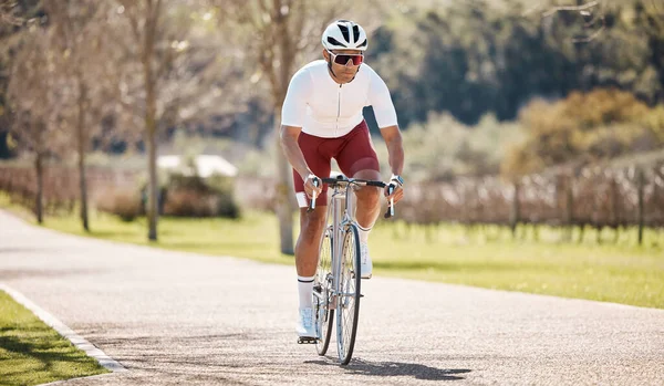 Homem Atleta Bicicleta Viajam Parque Exercício Treinamento Esportes Triatlo Luz — Fotografia de Stock