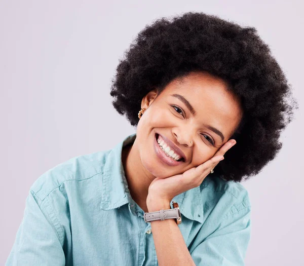 Schoonheid Gezicht Gelukkig Portret Afro Zwarte Vrouw Met Studio Make — Stockfoto