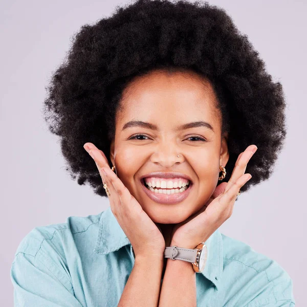 Belleza Retrato Facial Mujer Negra Afro Con Maquillaje Estudio Cosméticos — Foto de Stock