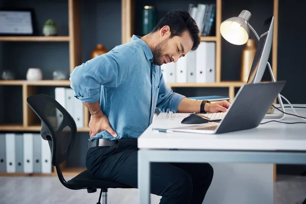 Back Pain Man Stress Desk Worker Muscle Injury Health Risk — Stock Photo, Image