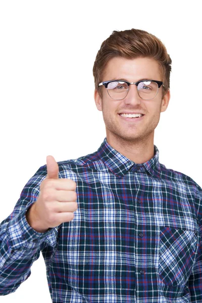 Well Done Portrait Handsome Young Hipster Showing You Thumbs — Stock Photo, Image