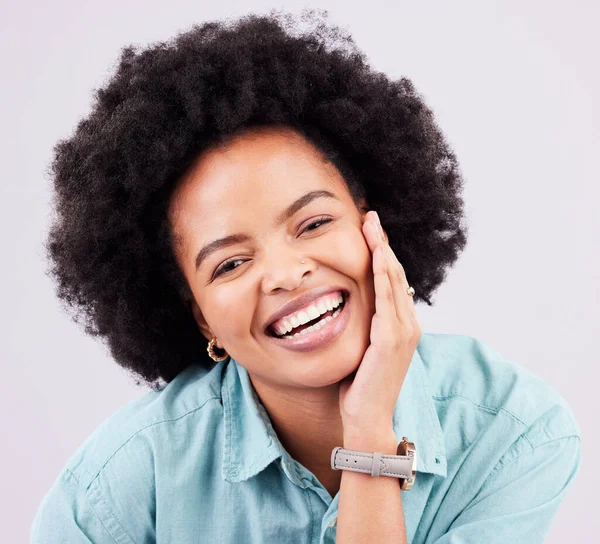 Skincare Retrato Facial Mulher Negra Afro Com Maquiagem Estúdio Cosméticos — Fotografia de Stock
