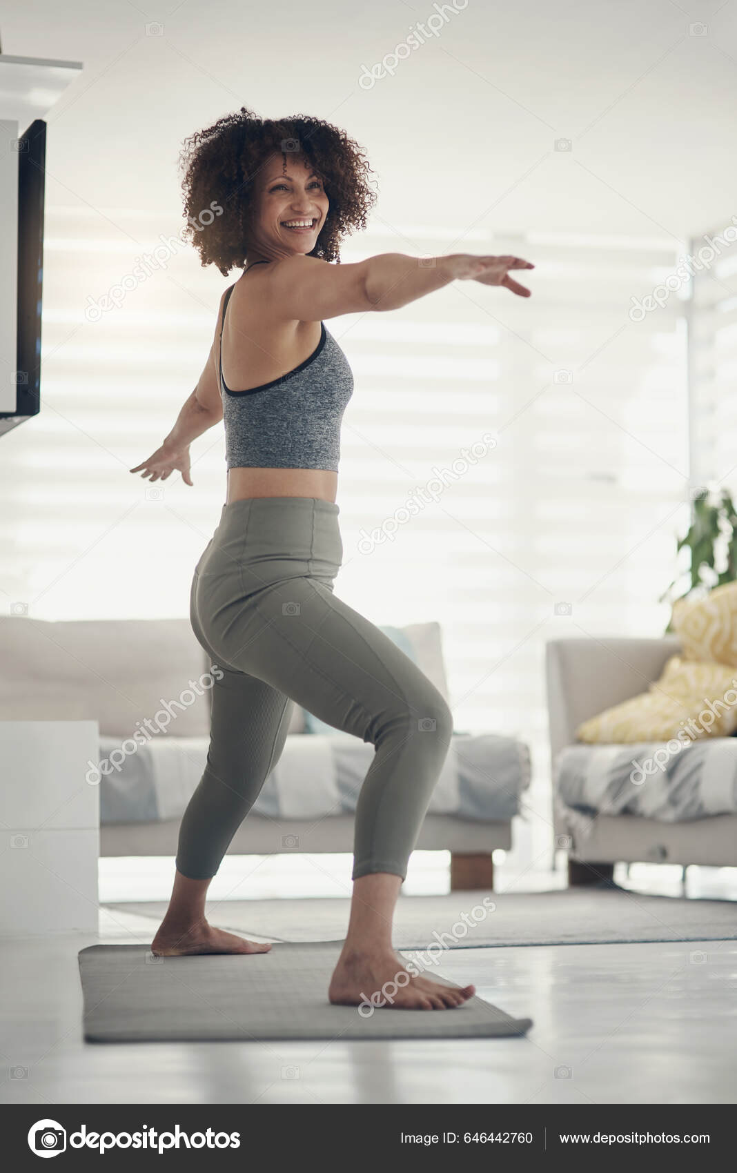 Yoga Alongamento Mulher Uma Sala Estar Para Treinamento Exercício