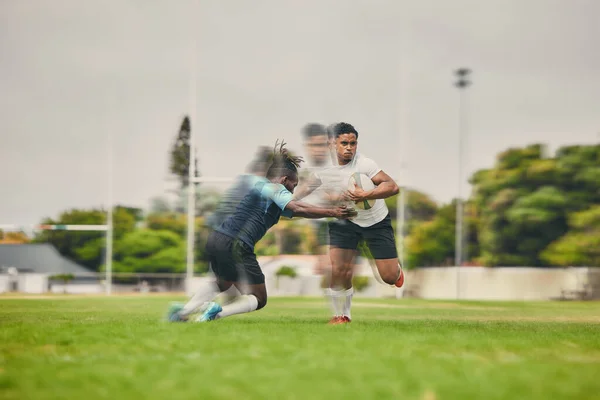 Rugby Oyuncuları Rekabet Maç Maç Stratejisi Enerji Takım Gollerine Odaklanmak — Stok fotoğraf