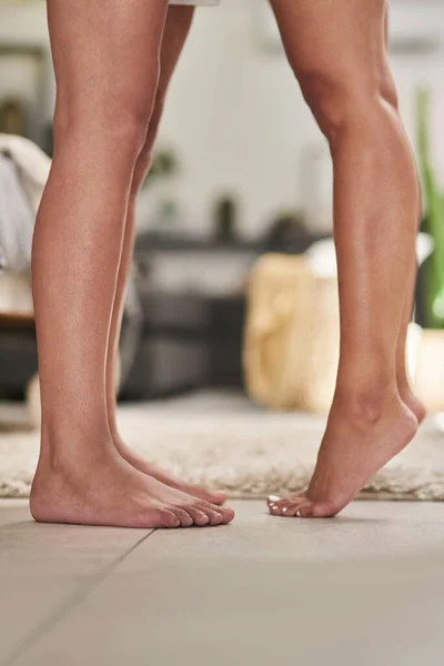 Just Want Close You Low Angle Shot Couples Feet While — Stock Photo, Image
