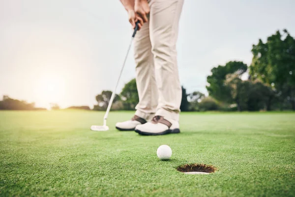 Golf Mrtvice Sportovní Putt Golfista Ruce Hře Fitness Cvičení Trávě — Stock fotografie