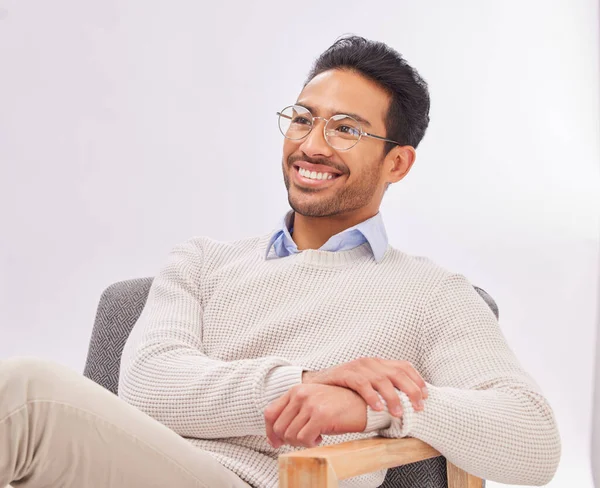 Psycholoog Denken Geestelijke Gezondheid Man Met Een Glimlach Therapie Luisteren — Stockfoto