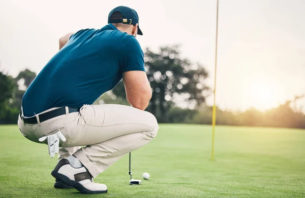 Pensée Sport Golf Avec Homme Sur Terrain Pour Entraînement Match — Photo