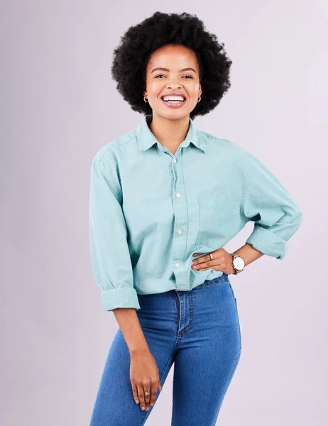 Happy Smile Portrait Black Woman Studio Confidence Positive Empowerment Happiness — Stock Photo, Image