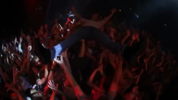 Concert Crowd Surfing Party Man Music Performance Night Fans Band — Stock Video