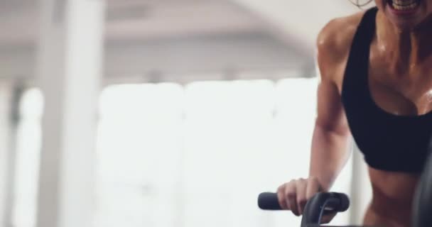 Athletic Fit Active Woman Sweating Gym While Cycling Exercise Bike — 비디오