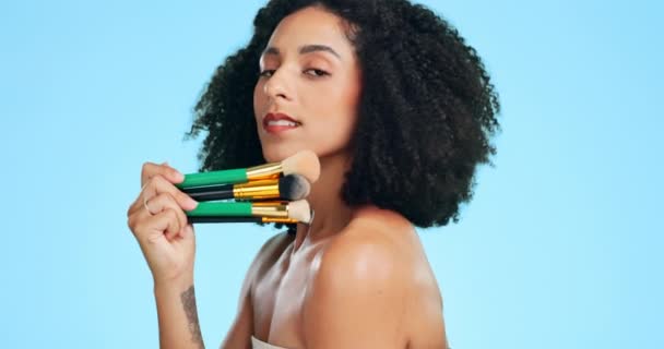 Belleza Pincel Maquillaje Cara Mujer Estudio Para Cosméticos Dermatología Cuidado — Vídeo de stock