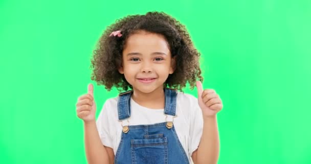 Bonito Tela Verde Rosto Uma Criança Com Polegar Para Cima — Vídeo de Stock