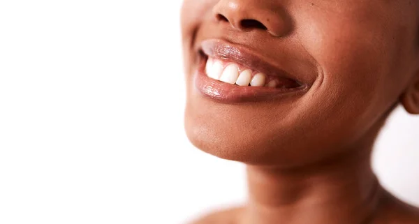 stock image Youre so pretty when you smile. Studio shot of an unrecognizable woman smiling against a white background