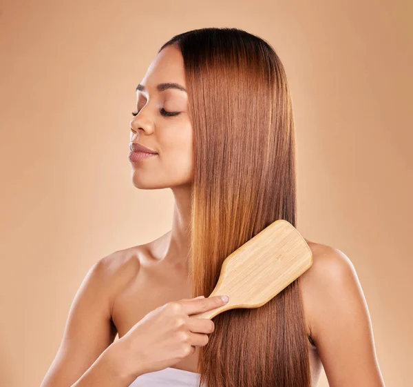 Čištění Vlasů Krásy Ženy Růstem Lesk Pro Zdravou Texturu Hnědém — Stock fotografie