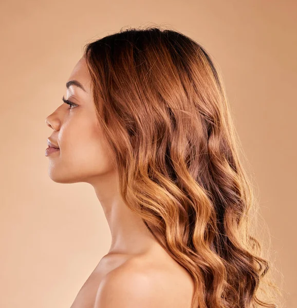 Kadın Güzellik Saç Bakımı Profili Sağlıklı Büyüme Veya Parlaklık Kahverengi — Stok fotoğraf
