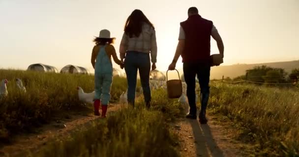 Çiftçi Ailesi Çiftçi Anne Baba Kız Çevrede Kırsal Sürdürülebilirlik Tarlalarında — Stok video