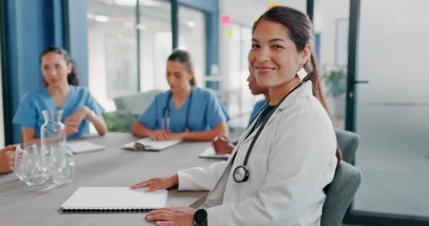 Kobiety Twarz Lub Lekarz Szpitalu Spotkanie Kierownictwo Planowanie Medyczne Lub — Wideo stockowe
