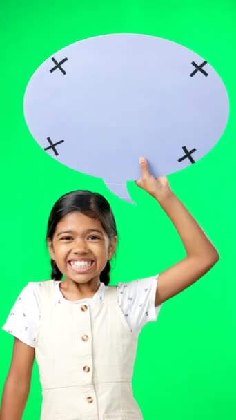 Dívka Úsměv Řeč Bublina Zelené Obrazovce Pro Sociální Média Pozadí — Stock video
