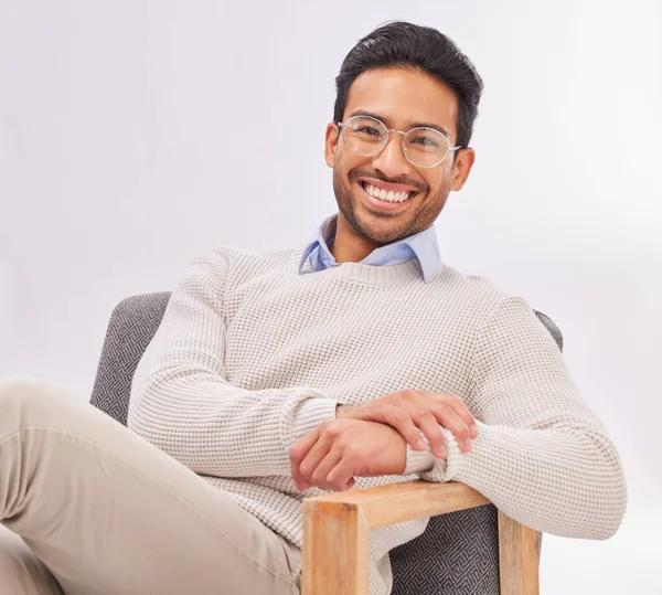 Visión Silla Retrato Hombre Negocios Para Optometría Sentado Feliz Con —  Fotos de Stock