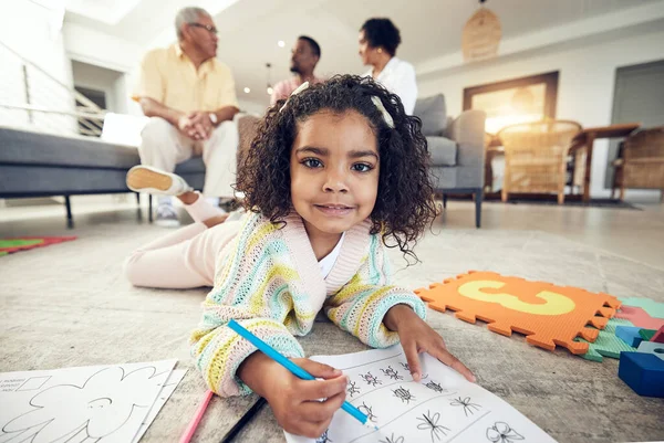 Retrato Infantil Lição Casa Para Colorir Arte Lápis Uma Menina — Fotografia de Stock