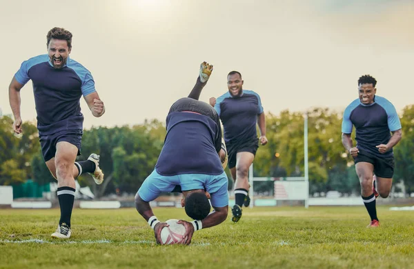 Sport Rugby Zespół Boisku Mężczyźni Grają Grę Energii Fitness Gracz — Zdjęcie stockowe