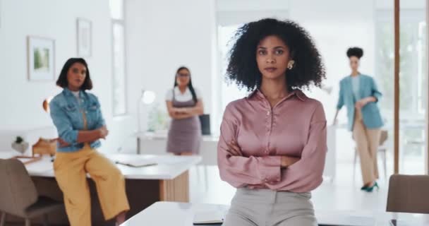 Empoderamento Confiança Mentalidade Com Grupo Mulheres Negócios Diversidade Braços Cruzados — Vídeo de Stock