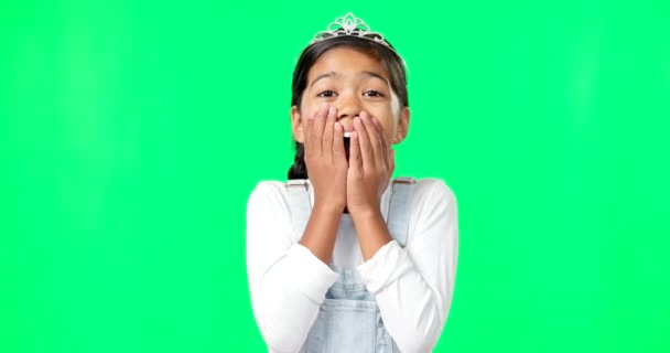Girl Princess Wow Face Green Screen Studio Shock Surprise Happiness — Stock Video