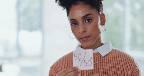 Gender Equality Business Woman Paper Equal Pay Face Closeup Protest — Wideo stockowe