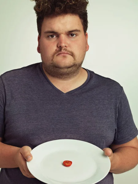 You Have Got Kidding Portrait Overweight Man Holding Plate Tiny — Stock Photo, Image