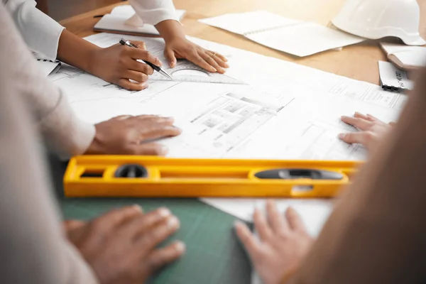 Handen Samenwerking Ontwerp Met Een Architectuurteam Dat Hun Kantoor Werkt — Stockfoto
