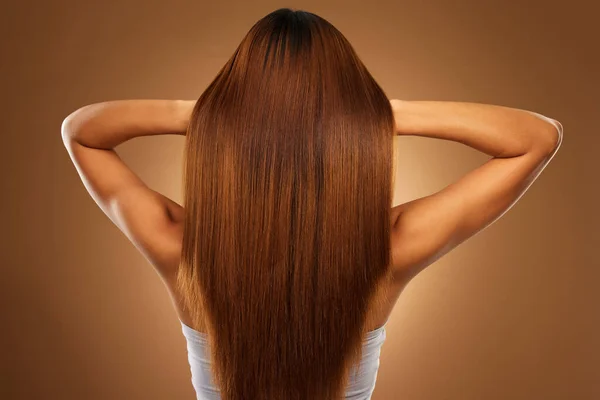 Back Hair Beauty Woman Studio Growth Wellness Keratin Treatment Brown — Stock Photo, Image