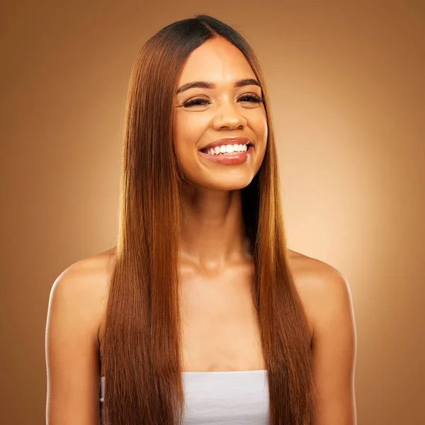 Włosy Piękno Uśmiech Portret Kobiety Studio Dla Wzrostu Koloru Połysk — Zdjęcie stockowe
