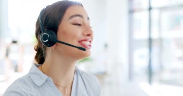 Contact Call Center Consulting Happy Woman Speaking Talking Communications Company — Stock Video