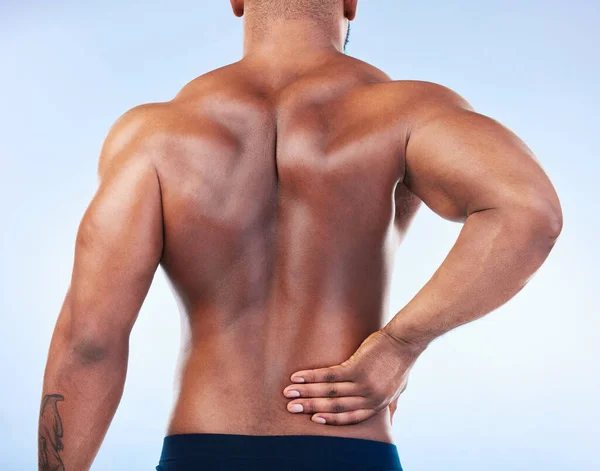 Black Man Back Pain Injury Fitness Health Medical Problem Aching — Stock Photo, Image