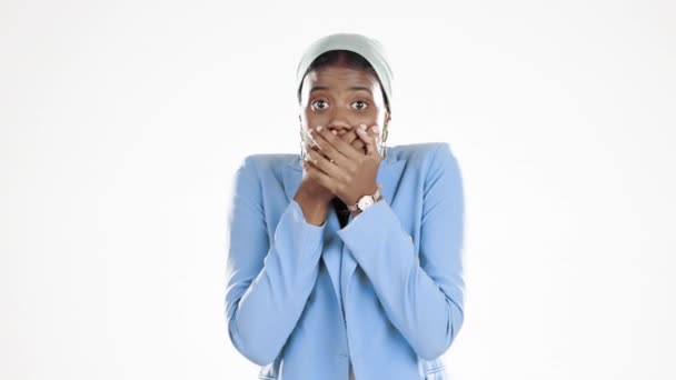 Chocado Surpreso Uau Por Mulher Negra Empresária Sentindo Animado Surpreso — Vídeo de Stock