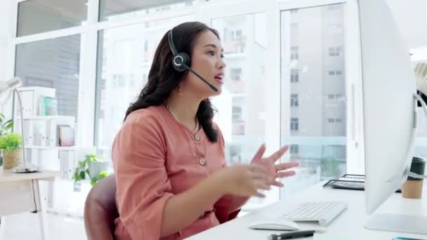 Asiatisk Kvinde Callcenter Rådgivning Inden Telemarketing Kundeservice Eller Support Kontoret – Stock-video
