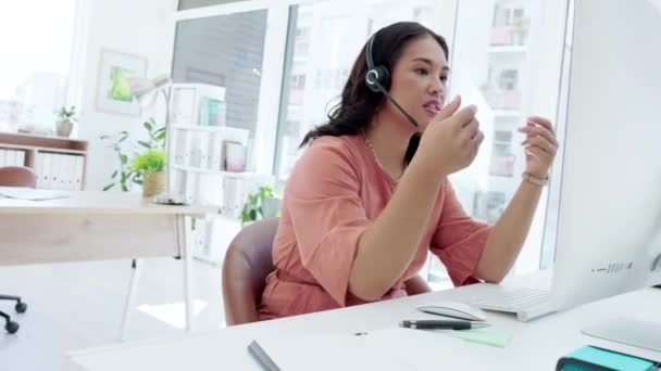 Asyalı Kadın Çağrı Merkezi Danışmanlık Tele Pazarlama Müşteri Hizmetleri Veya — Stok video