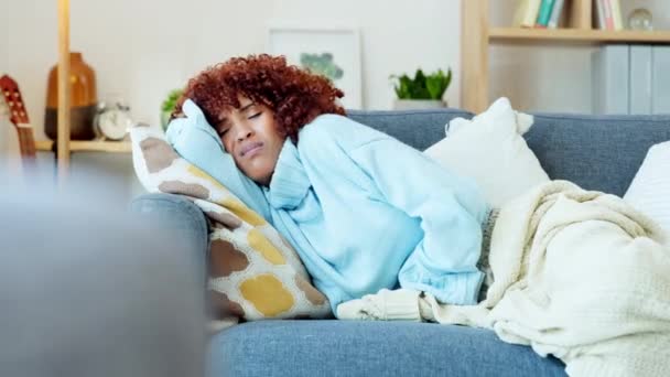 Stomach Pain Period Menstruation Cramp Sick Ill Unhappy Woman Diarrhea — Stock video