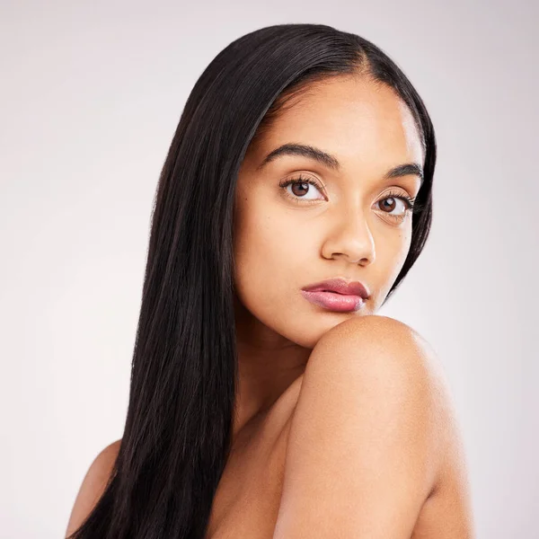 Belleza Peinado Maquillaje Con Retrato Mujer Estudio Para Tratamiento Queratina —  Fotos de Stock