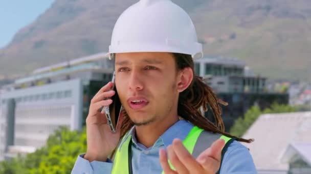 Kommunikáció Telefonhívás Mérnöki Vagy Fekete Ember Városban Építési Terület Tervezése — Stock videók