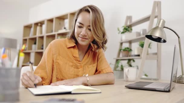 Woman Writing Home Study Happy Person Doing Research Online College — Stock Video